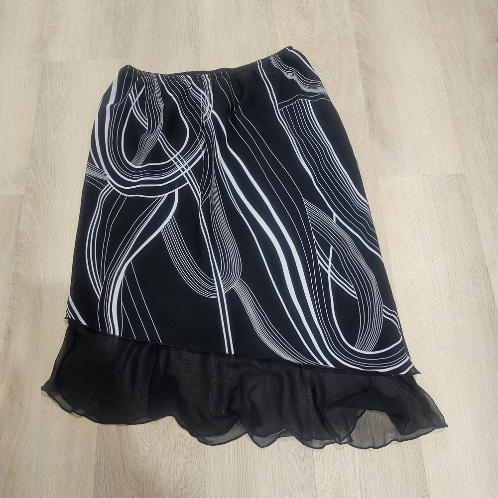 Addition Elle Black White Abstract Skirt Sz 14 Chiffon Office Casual Asymetrical